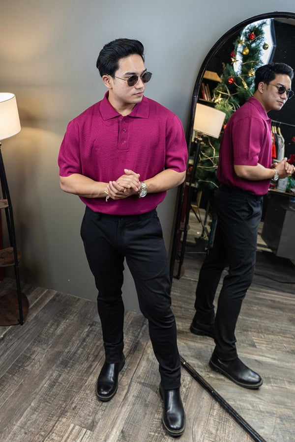 Textured short sleeve polo shirt